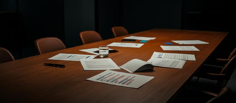 An empty conference room representing reflection and decision-making under pressure.