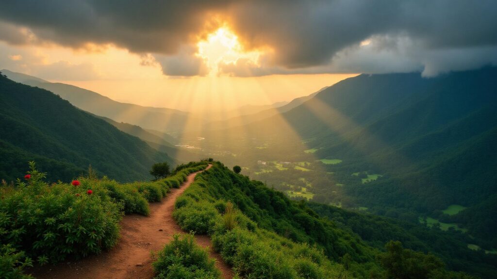 A winding path opening toward the horizon, representing resilience and moving forward after adversity.