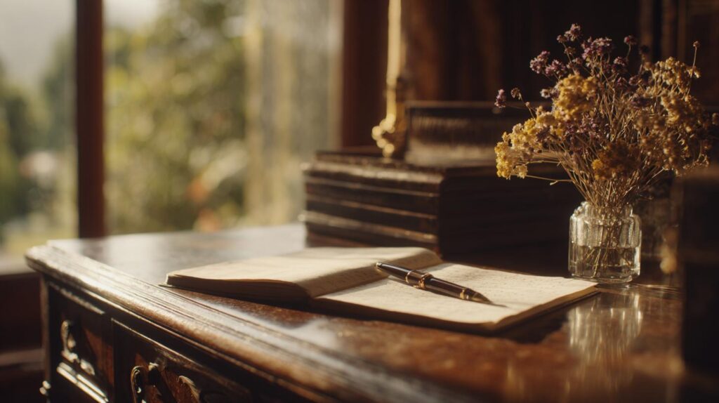 Open handwritten journal on a quiet desk in natural light